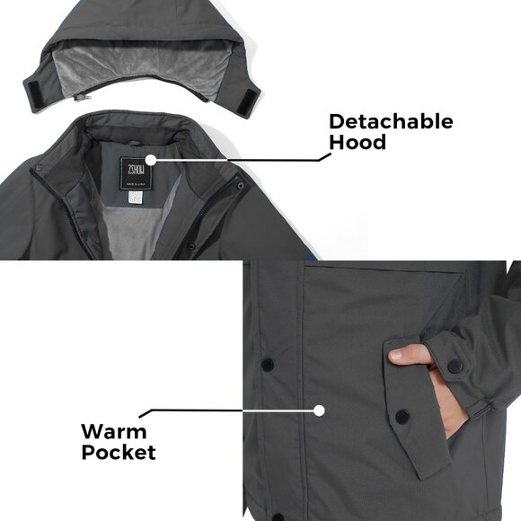 Boy's ZSHOW Insulated Skiing Jacket for Winter Dark Grey - Picture 4 of 6